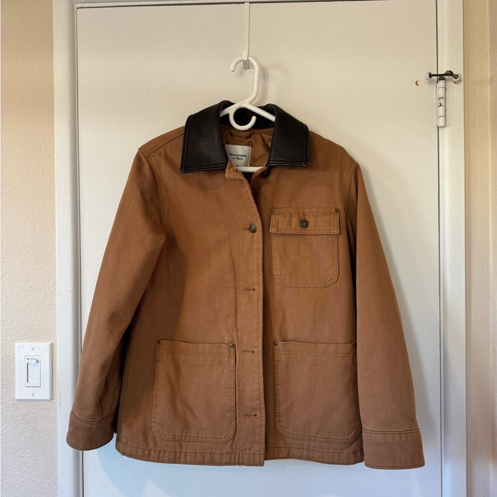 Abercrombie & Fitch Workwear Jacket XS Twill Utility Button Front Tan - Picture 6 of 12